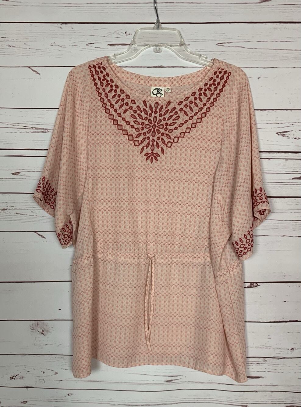 One September Anthropologie Women's M Medium Coral Short Sleeve Boho Tunic Top